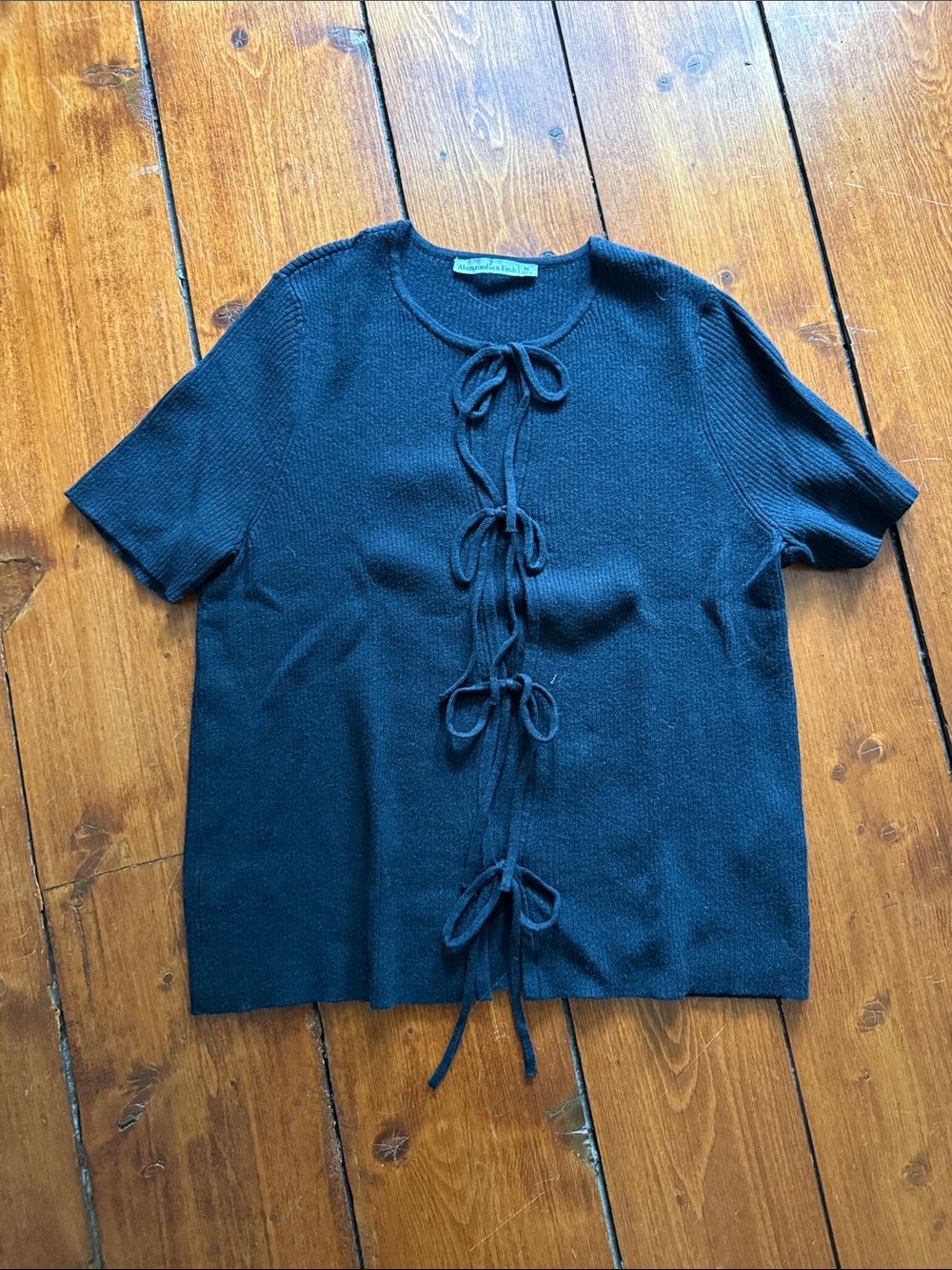 Abercrombie & Fitch Black Short Sleeve Tie-Front Top